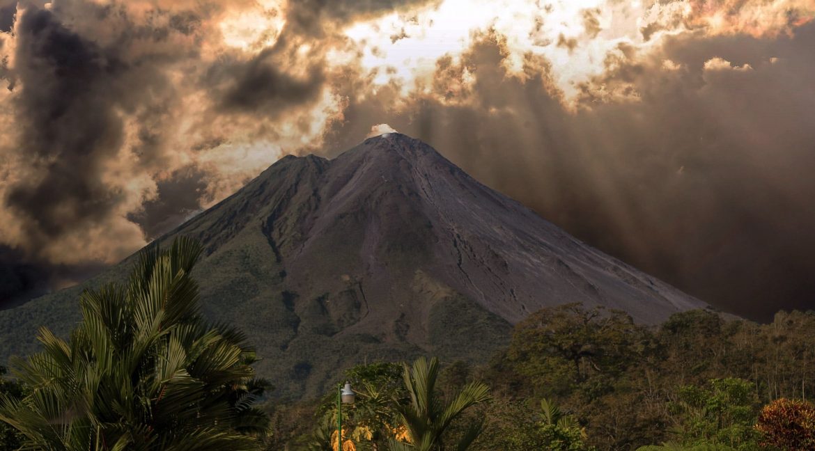 Arenal Volcano with sunbeams